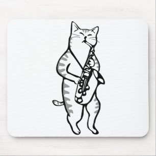 Tapis De Souris Saxophone Instrument Musique Jazz Cat