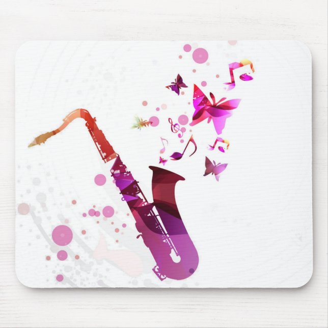 Tapis De Souris Saxophone musique mignonne et papillons (Devant)