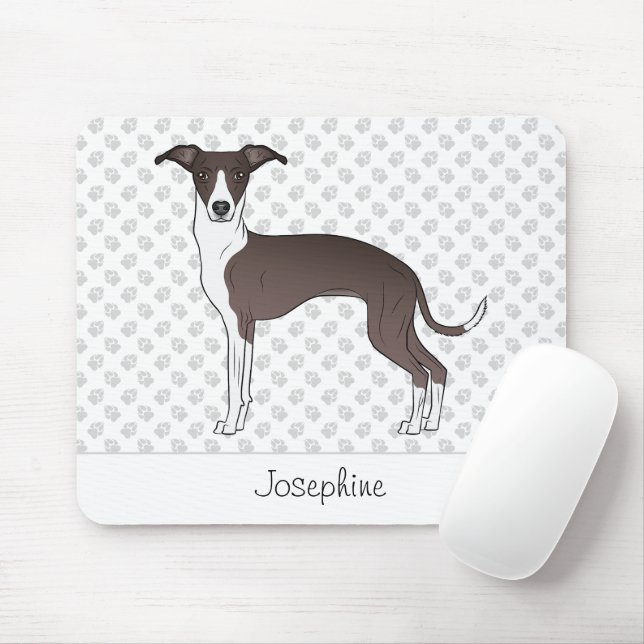 Tapis De Souris Sceau Et Blanc Italien Greyhound Avec Nom Personna (Avec souris)