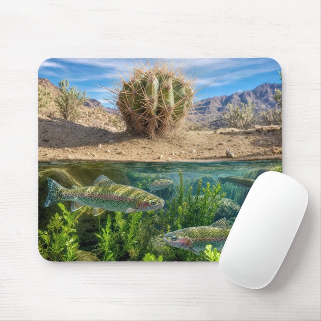 Tapis De Souris Scène de désert avec lac souterrain (Avec souris)