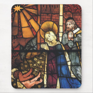 Tapis De Souris Scène de la Nativité de Noël vintage en verre colo