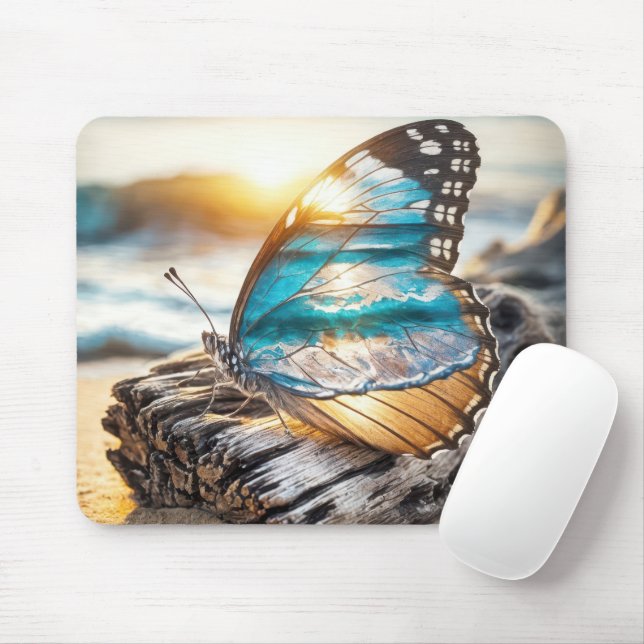 Tapis De Souris Scène De Mer Dans Les Ailes De Papillon (Avec souris)