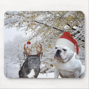 Tapis De Souris Scène de neige de Noël de bouledogue