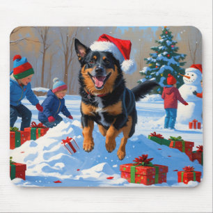 Tapis De Souris Scène de neige festive de Noël avec Malinois Belge