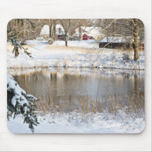 Tapis De Souris Scène de neige rurale