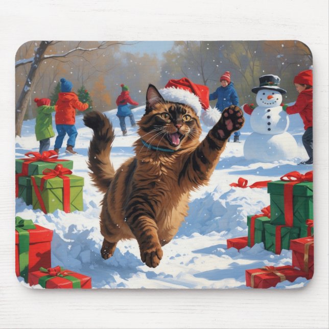 Tapis De Souris Scène de Noël du Festival de Chat Abyssinien (Devant)