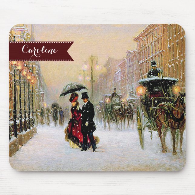 Tapis De Souris Scène de Noël parisienne cadeau personnalisé (Devant)