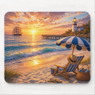 Tapis de souris scène de phare au coucher du solei