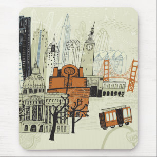 Tapis De Souris Scène de San Francisco de griffonnage