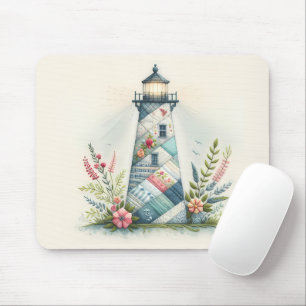 Tapis De Souris Scène florale côtière du phare patchwork