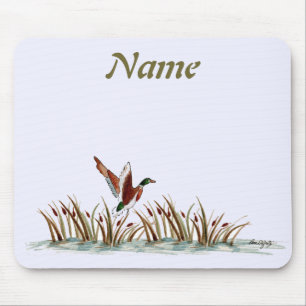 Tapis De Souris Scène Pacifique Mallard Duck Au-Dessus De Cattails
