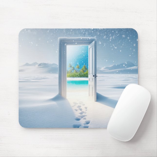 Tapis De Souris Scène tropicale dans une porte d'hiver (Avec souris)
