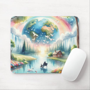 Tapis De Souris Scène Whimsical Rainbow Earth Imaginaire