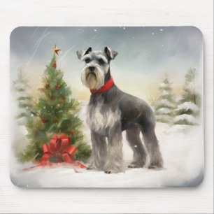 Tapis De Souris Schnauzer Chien à Noël de neige