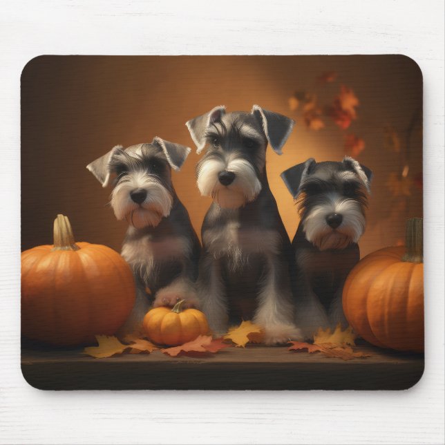 Tapis De Souris Schnauzer Chiot Automne Citrouille de plaisir (Devant)