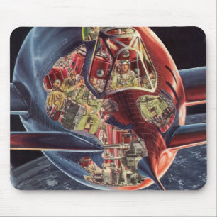 Tapis De Souris Science-fiction vintage Astronaute Fusée Vaisseau 