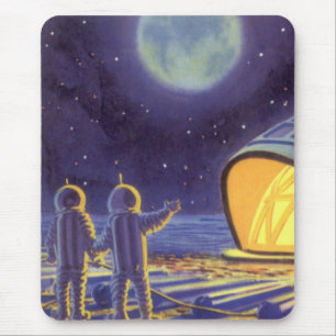 Tapis De Souris Science-fiction vintage d'aliens sur la lune de la