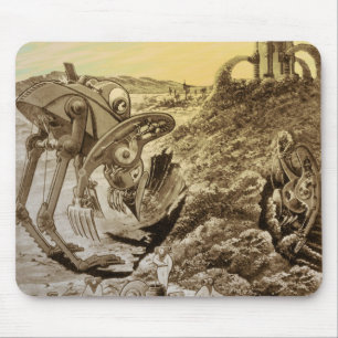 Tapis De Souris Science-fiction vintage d'aliens sur une planète e