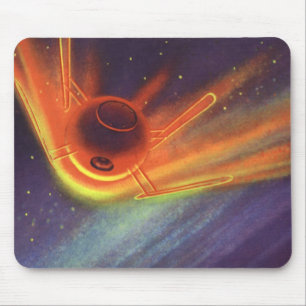 Tapis De Souris Science-fiction vintage, fusée lumineuse dans l'es