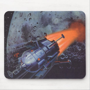 Tapis De Souris Science-Fiction vintage, Fusée Lune Qui S'Éteint