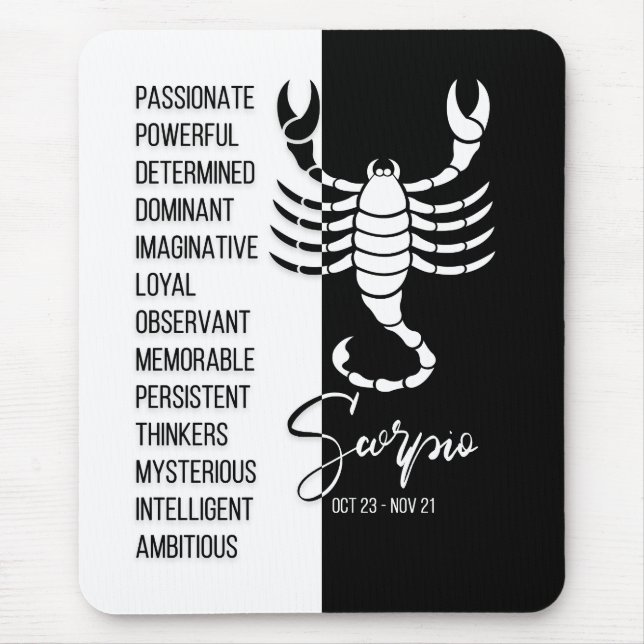 Tapis De Souris Scorpio SIGNE Zodiaque Mousepad, noir & blanc (Devant)