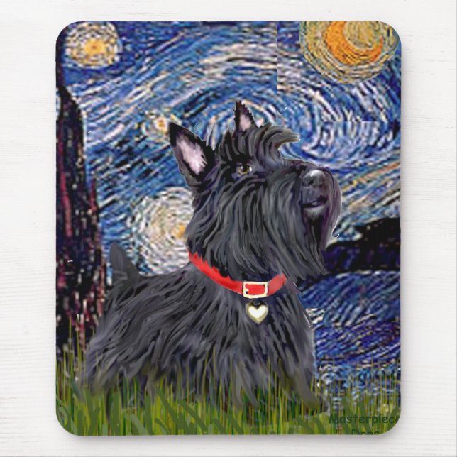Tapis De Souris Scottish Terrier 6 - Nuit étoilée (verticale) (Devant)