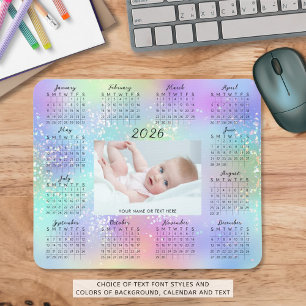 Tapis De Souris Script de Parties scintillant arc-en-ciel 2026 Cal