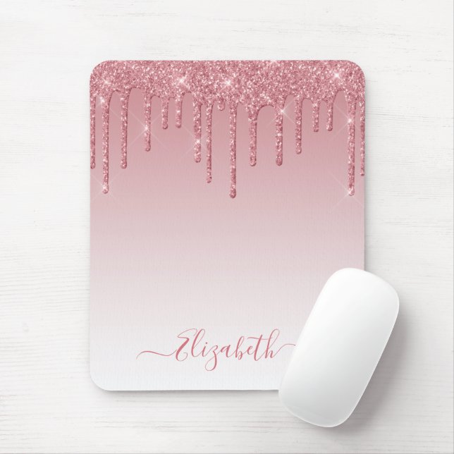 Tapis De Souris Script élégant moderne Parties scintillant rose po (Avec souris)