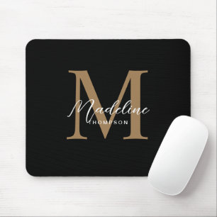 Tapis De Souris Script minimaliste moderne Monogramme d'or noir