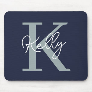 Tapis De Souris Script Monogramme bleu marine moderne