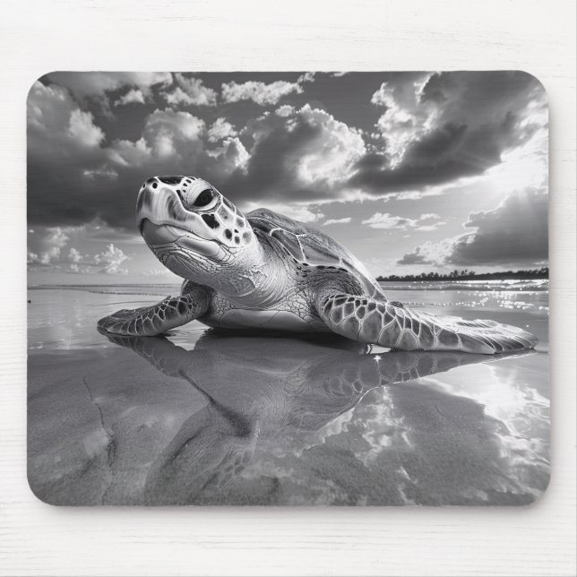 Tapis De Souris Sea Turtle Art noir et blanc (Devant)