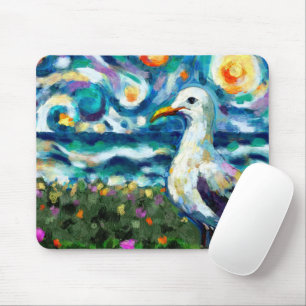 Tapis De Souris Seagull Van Gogh Style Plage Sky Blue Turquoise