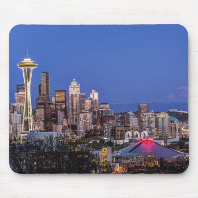 Tapis De Souris Seattle, centre-ville et mont Rainier au crépuscul (Devant)