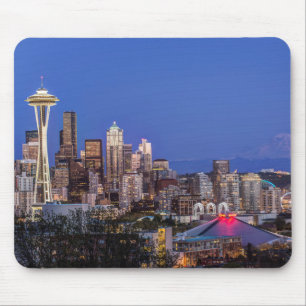 Tapis De Souris Seattle, Downtown et Mt Rainier à Twilight