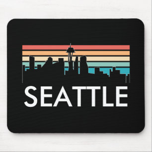 Tapis De Souris Seattle Washington Retro Sunset Skyline tendance