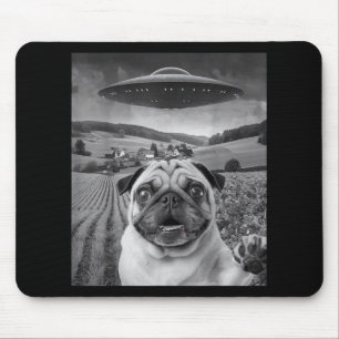 Tapis De Souris Selfie carlin Avec Alien Ufo Drôle Carlin Cadeaux