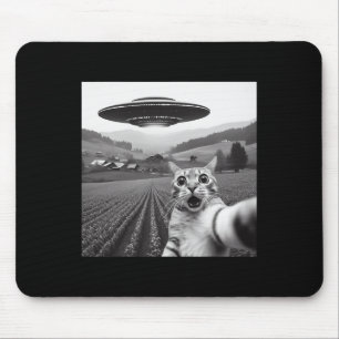 Tapis De Souris Selfie De Chat Avec Alien Ufo Drôle Cadeaux De Cha