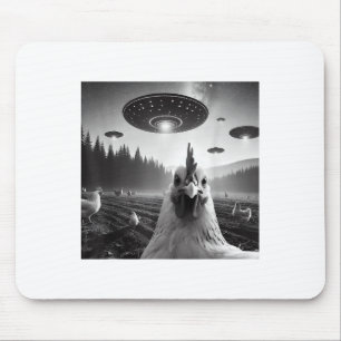 Tapis De Souris Selfie De Poulet Avec Alien Ufo Tee Drôle Cadeaux 