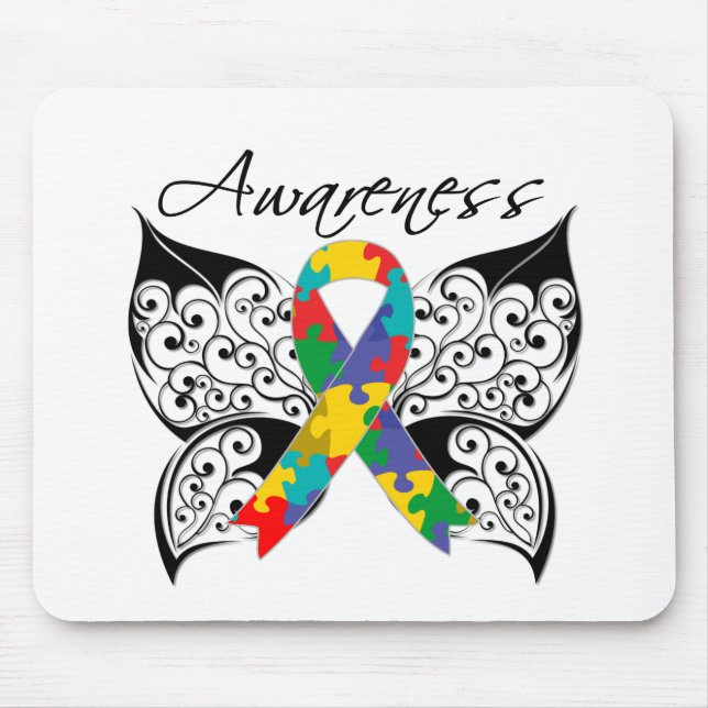 Tapis De Souris Sensibilisation aux papillons de tatouage - Autism (Devant)