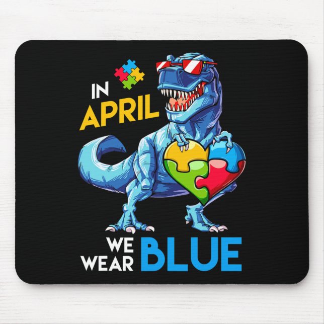 Tapis De Souris Sensibilisation sur l'autisme Trex Dino Dinosaur D (Devant)