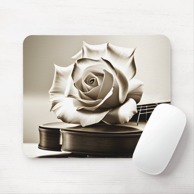 Tapis De Souris Sepia White Rose Sur Violon (Avec souris)