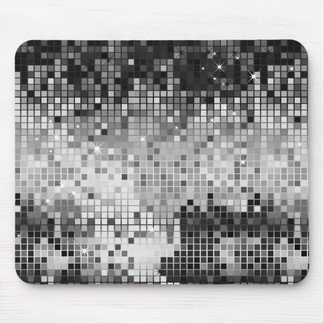 Tapis De Souris Séquins d'argent métallique Look Disco Mirrors Bli (Devant)