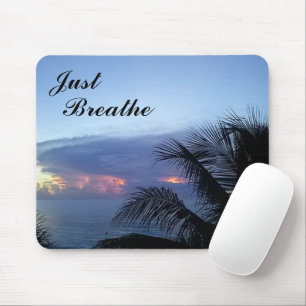 Tapis De Souris Serene Palm Tree Ocean Sunrise Just Breathe