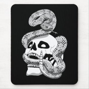 Tapis De Souris Serpent noir et blanc gothique et crâne art foncé