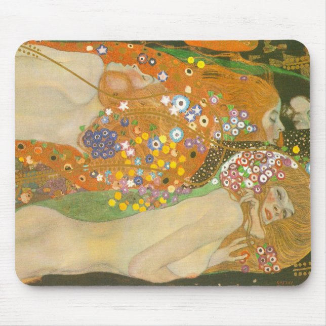 Tapis De Souris Serpents d'eau II par Gustav Klimt, Art Nouveau (Devant)