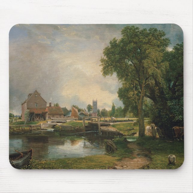 Tapis De Souris Serrure de John Constable | Dedham et moulin, 1820 (Devant)