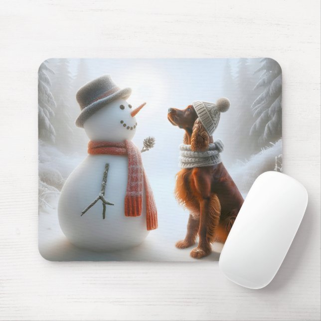 Tapis De Souris Setter Irlandais Avec Snowman (Avec souris)
