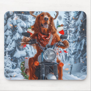 Tapis De Souris Setter Rouge Irlandais à Moto Noël