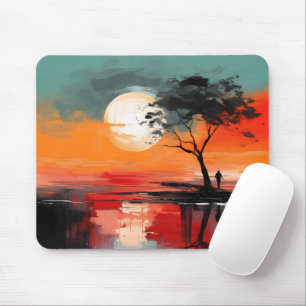 Tapis De Souris Seul au bord du lac – Art de paysage abstrait de c