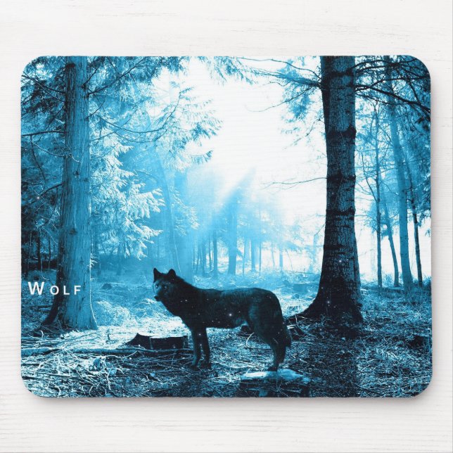 Tapis De Souris Seul loup noir dans la forêt (Devant)